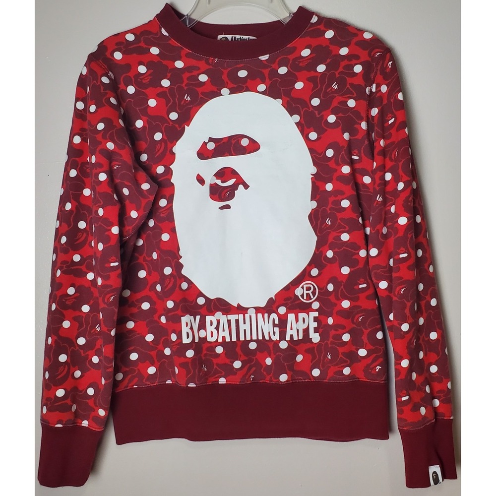 BAPE A Bathing Ape Red ABC‎ Dot Camo Crewneck Sweatshirt Polka Dot Small Cotton